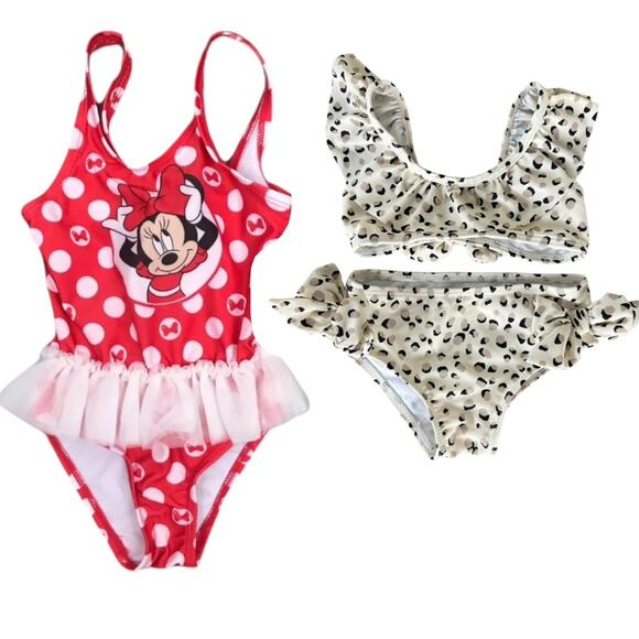 Lot of 2 18 Month Swimsuits One Piece Minnie Mouse & Jessica Simpson 2 Piece - Picture 1 of 13